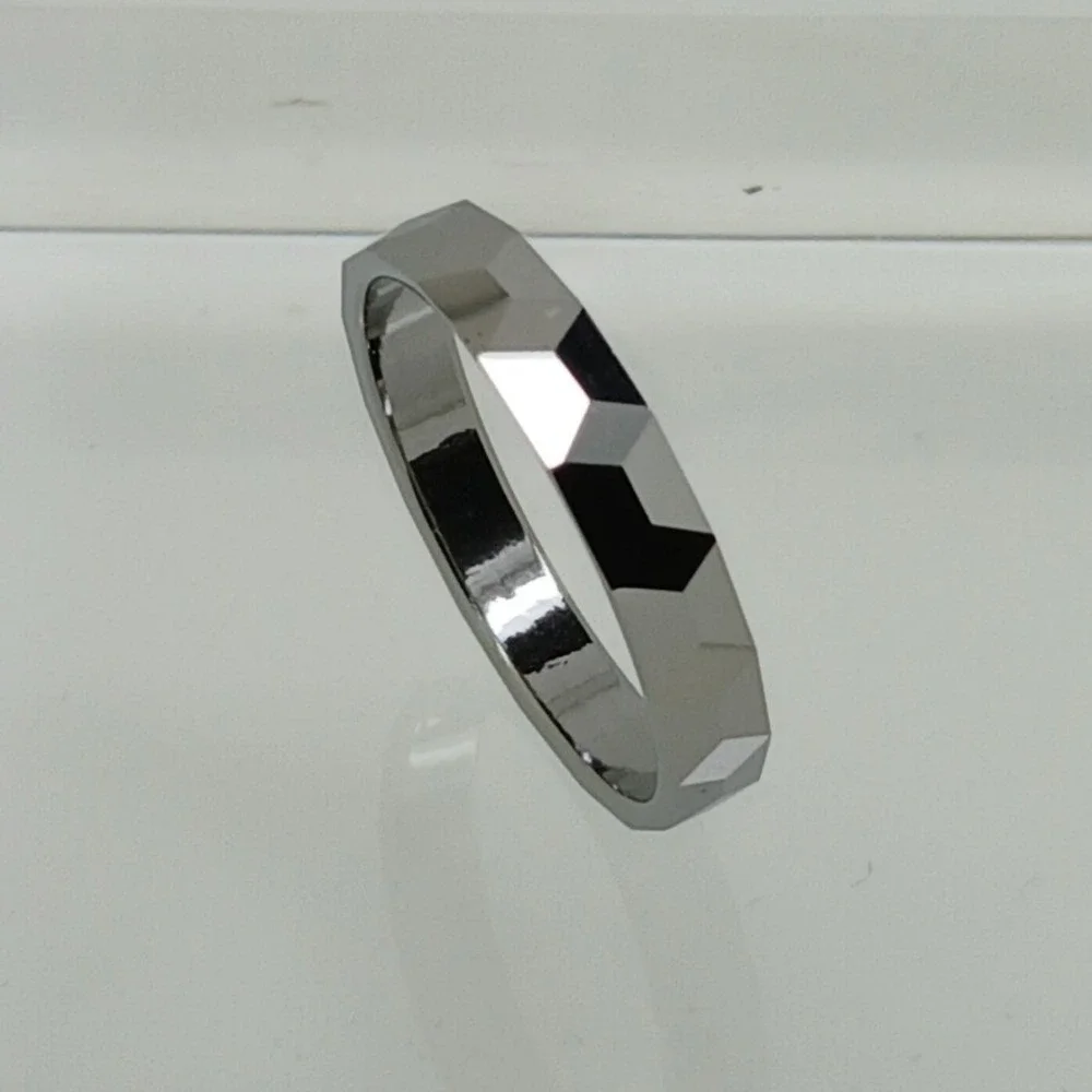 Vintage Tungsten Faceted Band Ring Size 10 Silver Tone 4mm Y2K Geometric‎ 4.1g
